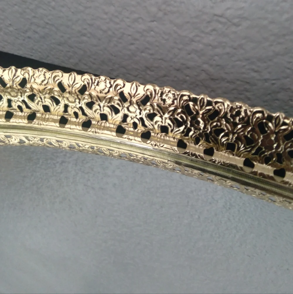 Vanity Tray Vintage Filagree Metal Mirrored - Picture 3 of 7